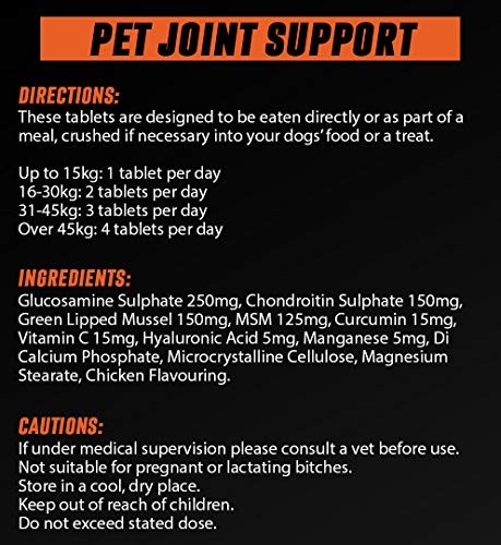 Pet Joint Support | Suplemento para el Cuidado de Las articulaciones de Mascotas para Perros con glucosamina, condroitina y MSM | 120 tabletas masticables con Sabor a Pollo