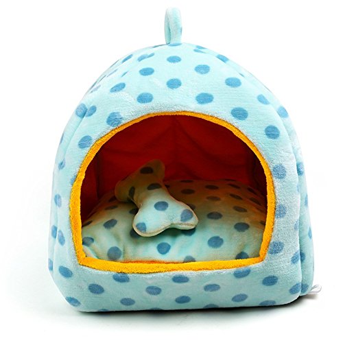 Pet Online Casa para gatos yurts four seasons engrosamiento de gato y perro mascota cálida cama, S: 27 * 27 * 28 cm, azul