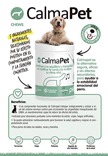 Petia Vet Health Calmapet. Perros y Gatos. (Complejo calmante de Calostro, extracto de camomila, L- triptófano, Magnesio, Vitamina B1) 60 Chews. Sabor a Pato