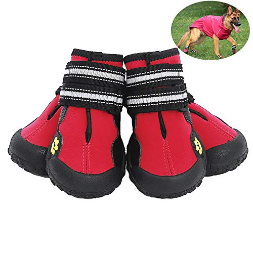 Petilleur Zapatos para Perros Antideslizantes Botas para Perros Mediano y Grandes (4#, Rojo)