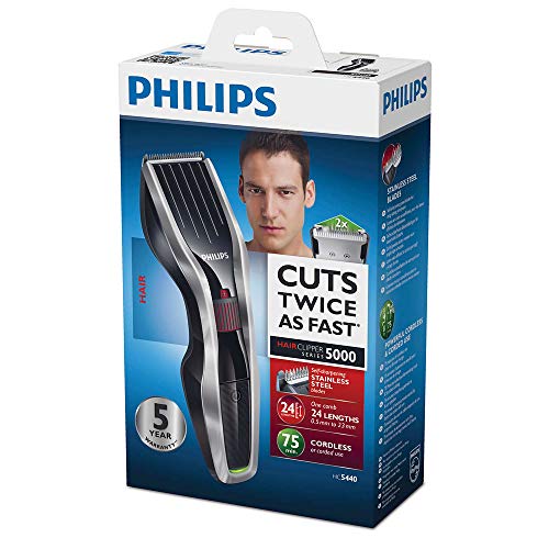 Philips cortapelos HC5440/15 Hairclipper Series 5000-Afeitadora Recargable, Acero Inoxidable, Color, Plastico, Negro, Plata, No aplicable, 410
