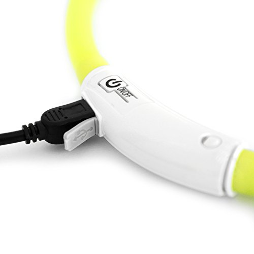 PRECORN LED USB Silicona Collar de Perro Luminoso Amarillo Collar Seguridad Cuello Tubo Recargable