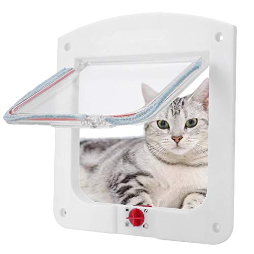 Puerta magnética para mascotas–WENTS Puerta Para Gato 4-Modo Puerta Magnética Bloqueable de Aleta para Gato Gatito Perro Perrito Mascota Seguridad Blanco