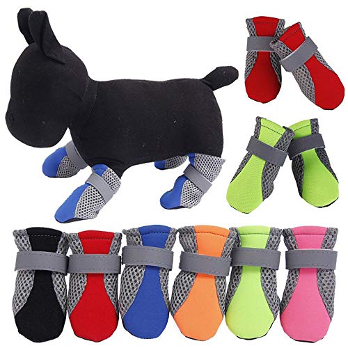 QWERASD 4 Unids/Set Zapatos para Perros de Mascota Botines de Goma Antideslizante Portátil Zapatos de Gato para Perros de Verano Zapatos de Cachorro Zapatos para Correr de Fondo Suave M Negro
