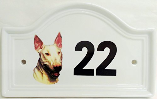 Rainbow Decors Ltd Inglés Bull Terrier casa Puerta Número Placa de cerámica Placa de número de Perro Cualquier número Disponible Decorada a Mano en el Reino Unido Entrega Gratuita Reino Unido