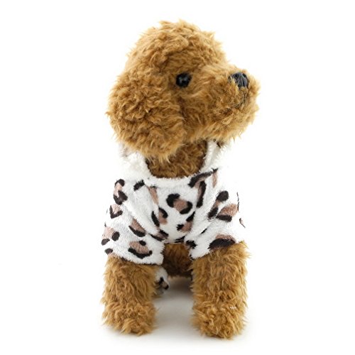 Ranphy - Mono de franela para perro pequeño, diseño de pijama de leopardo, terciopelo suave, chihuahua con capucha, 4 piernas, para invierno, ropa de Yorkie