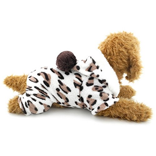 Ranphy - Mono de franela para perro pequeño, diseño de pijama de leopardo, terciopelo suave, chihuahua con capucha, 4 piernas, para invierno, ropa de Yorkie