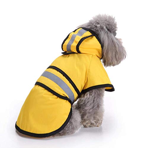 Ruiuzi Moda Reflectante Rayas Amarillo Impermeable para Mascotas días lluviosos Slicker Impermeable Ropa Cachorro Lluvia Poncho Capucha para S M L Enorme Perros Gatos