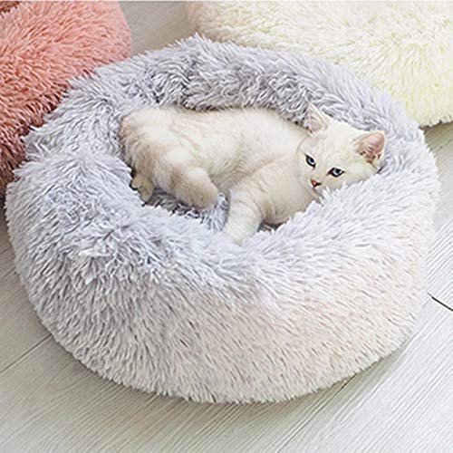 Super Soft Dog Bed Kennel Dog Bed Long Plush Round Cat Winter Warm Sleeping Bag Puppy Cushion Mat Washable Cat Dog Houses,Light Grey,40cm