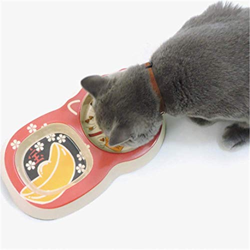 Tazón de fuente de dibujos animados japonés de doble tazón | Tazón de alimentación Tazón de gato y perro | Adecuado para gatos y perros pequeños | Tazón de gato Conejo Hamster Bambú Carbón Fiber Bowl
