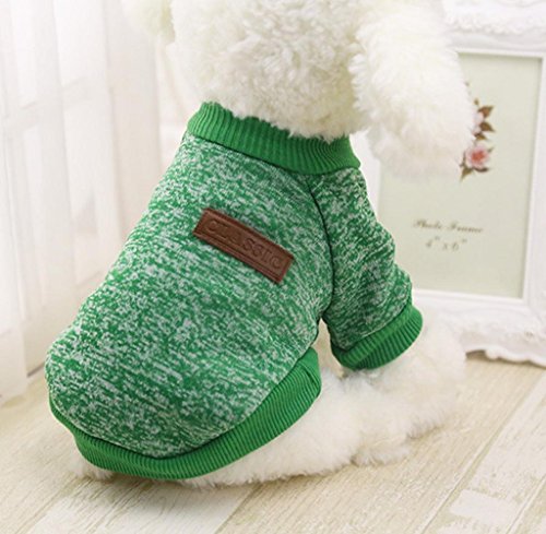 Tongshi 8 color perro mascota cachorro clásico suéter polar suéter ropa caliente suéter de invierno (S, Verde)