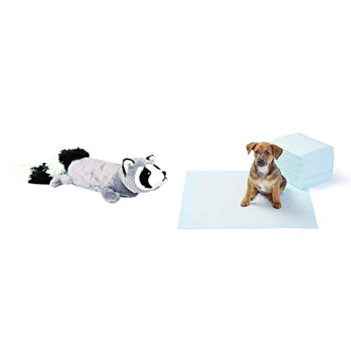 Trixie Mapache Peluche, 46 cm + AmazonBasics - Toallitas de Entrenamiento para Mascotas (tamaño Regular, 50 Unidades)