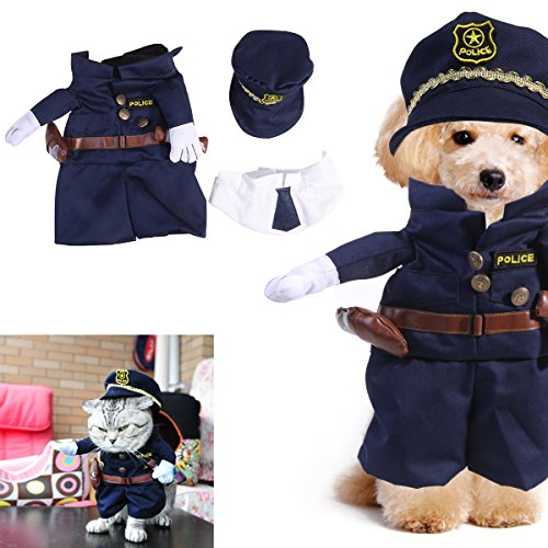 UEETEK Ropa para Mascotas del Traje del Gato del Perro de la Mascota Vestido Arriba del Juego del Agente de la policía Tamaño XL