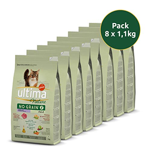 Ultima Nature No Grain Pienso para Gatos Esterilizados sin Cereales con Buey, Pack de 8 x 1.1Kg - Total: 8.8kg