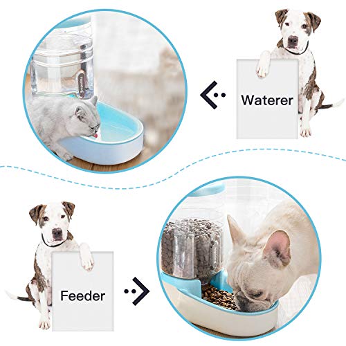 UniqueFit Pets Gatos Perros Riego automático y alimentador de Alimentos 3.8 L con 1 * dispensador de Agua y 1 * alimentador automático para Mascotas (Azul)