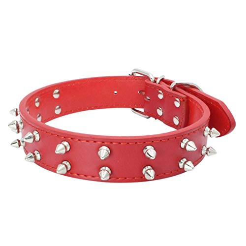 WeishenG - Collar de Piel con Remaches de Doble Fila para Perro, con Remaches y Remaches en Estilo Fino, Hombre, Rojo M: 56 x 3,2 cm, Medium