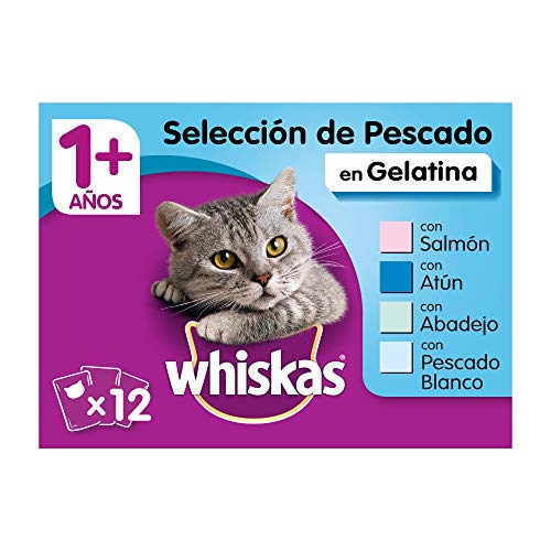 Whiskas Multipack de 12 bolsitas de 100 g de selección de pescados para gatos adultos (Pack de 4)