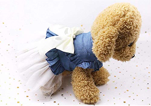 XIRUN Bowknot Vestidos de tutú para Perros pequeños Denim Wedding Princess Falda Cachorro Ropa de Primavera (Tamaño Blanco 2XL)-Talla L_Blanco