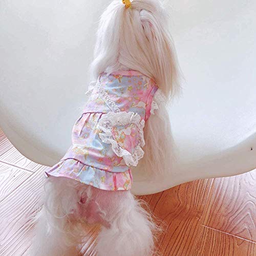 XIRUN Ropa para Mascotas Camisas de tutú Cachorro Perro Vestidos de Princesa Fantasía Diseño de Encaje Rosa Decoración de Cuerpo Cruzado Tela de algodón Impresa Adecuado para Gatos y