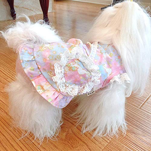 XIRUN Ropa para Mascotas Camisas de tutú Cachorro Perro Vestidos de Princesa Fantasía Diseño de Encaje Rosa Decoración de Cuerpo Cruzado Tela de algodón Impresa Adecuado para Gatos y