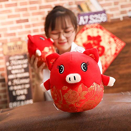 Ylout Juguetes de Peluche de la Mascota del año del Cerdo, muñecas Rojas del Cerdo del Animal Vestido de año Nuevo Chino Decoración del Partido Regalo de los niños