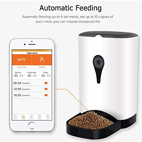 YUXIAOYU Inteligente alimentador automático del Animal doméstico con cámara inalámbrica de Video vigilancia móvil App Temporizador programable admiten Food Bowl para el Perro y el Gato,Blanco