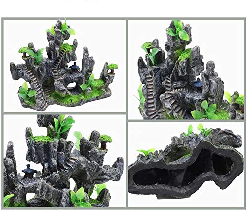 YWXKA Ornamento del Acuario Artificial Montaña, Acuario Decoración Roca y el árbol, Estatua de la Resina Accesorios, Cueva Oculta