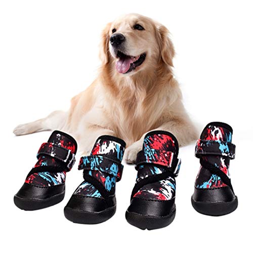 Zapato de Perro Colorido Reflectante Bota de Perro de Invierno Calzado Use Bota Antideslizante Correas de sujeción Ajustables Suministros para Mascotas