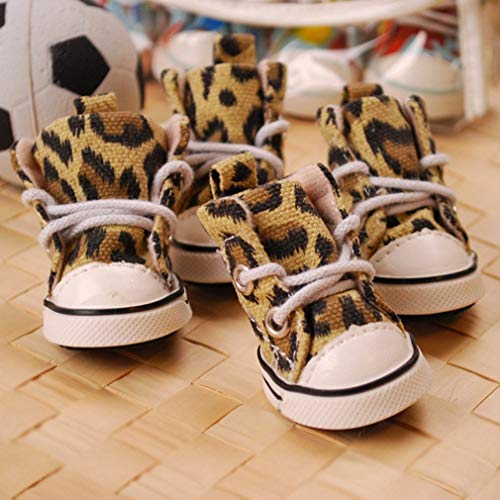 Zapatos de Lona para Perros Leopard Pet Dog Boot Calcetines Calzado de protección para pies Zapatos de Cachorro Suministros para Perros Pet Paws Protector 4PCS