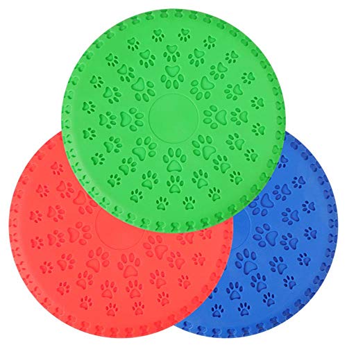 ZIMO Juguete para Perro Grande Huella de Hueso de Goma para Mascotas Frisbee Suave, Resistente a los mordiscos, Azul, diámetro 23 cm