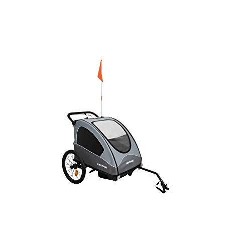ZXDFG Remolque De Bicicleta para Niños 2 En 1 Stroller con Marco Plateado De Suspensión Adecuado para Caminos Planos O Parques,Grey