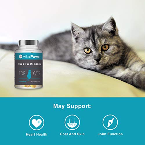 Aceite de Hígado de Bacalao 550mg para Gatos - ¡Bote para 6 meses! - 180 Perlas - VitaPaws