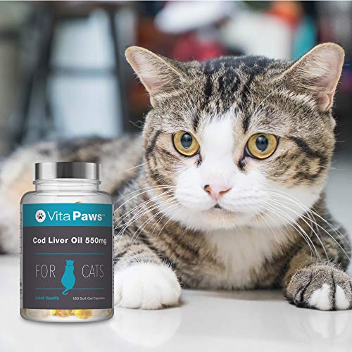 Aceite de Hígado de Bacalao 550mg para Gatos - ¡Bote para 6 meses! - 180 Perlas - VitaPaws