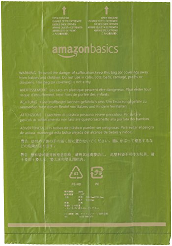 AmazonBasics - Bolsa mejorada para heces de perro con aditivos EPI y dispensador y pinza para correa - 270 unidades, mango brasileño