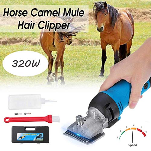 Amitd – Esquiladora para caballo profesional, 320 W & 6 modos regulables, máquina de cortar el pelo, eléctrica para caballos, tijeras, accesorios para caballos
