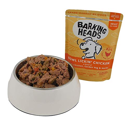 Barking Heads Comida Húmeda para Perros- Bowl Lickin' Chicken - Pollo de corral sin aromas artificiales, 85% Natural, Receta sin cereales enriquecida con vitaminas y minerales añadidos (10 x 300 g)