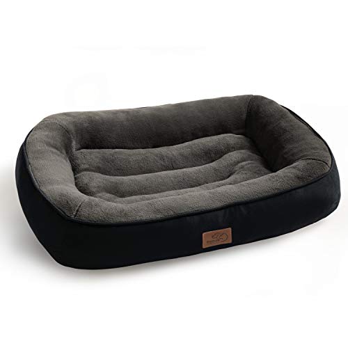 Bedsure Cama para Perros Grandes L - Colchon Perro Lavable de Felpa Muy Suave - Sofá de Perro 92x69x18cm,Negro
