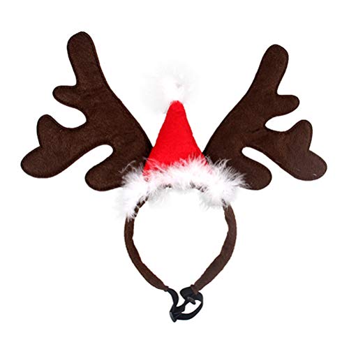 BESTOYARD Due-Home Diadema fotografía para Perros Navidad con Cuernos de Reno y Gorro de Papá Noel (Rojo)