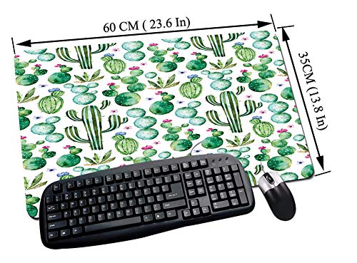 Comfortable Mouse Pad 60x35 cm,Verde, Mexicano, Texas Cactus Plants Spikes Cartoon Like Art P,Impermeable con Base de Goma Antideslizante,Special-Textured Superficie para Gamers Ordenador, PC y Laptop