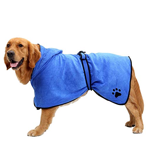 CR-Pet Supplies Mascota Albornoz Microfibra Absorbente de Secado rápido del Perrito de Toalla de baño rápidamente el Agua de Albornoz for Perros y Gatos (Color : Blue, Size : M)