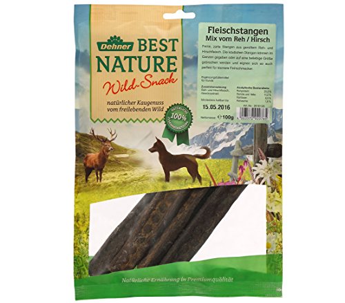 Dehner Best Nature - Saco para Perros, Barras de Carne de Ciervo y Ciervo, 3 x 100 g (300 g)