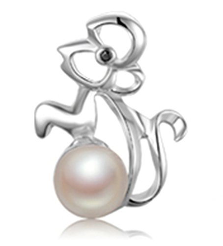 Epinki Plata de Ley 925 Collar de Mujer Collar de Perlas Mono Forma Colgante Cadena Mujeres Valentine Regalo Mono con Perla 45 CM