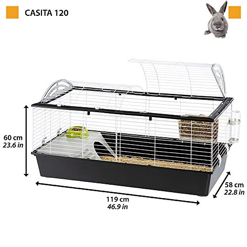 Ferplast Jaula espaciosa para Conejos CASITA 120 para Conejillos de Indias y pequeños Animales, Accesorios incluidos, de Alambre Pintado Blanco y plástico, 119 x 58 x h 60 cm