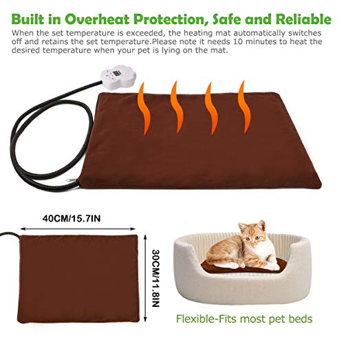 FOCHEA Manta Eléctrica Mascotas, Cojín de Calefacción para Perros y Gatos con 7 Niveles de Temperatura Ajustable, 25~55℃, 2 Cubiertas de Muletón (30 * 40 cm)