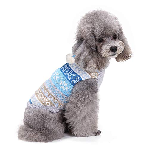 FONLAM Jersey para Perro Cachorro Gato Chaleco Disfraz Ropa Traje de Fiesta Copos de Nieve Navidad Mascota Perro (S, Azul)
