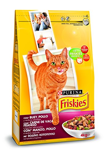 Friskies - Alimento seco para Gato Adulto Con Buey, Pollo Y Verduras Añadidas, 4 Kg