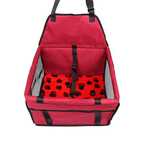 GENORTH Dog Car Seat Upgrade Deluxe Portable Pet Dog Booster Car Seat with Clip-On Safety Leash and Dog Blanket, Mascotas pequeñas(Rojo)