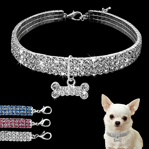 GEZICHTA Collar para Perro con Diamantes de Imitación de la Marca Gzichta, Collar para Mascotas Pequeñas o Medianas con Colgante en Forma de Hueso