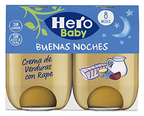 Hero Baby Buenas Noches Crema de Verduras con Rape Tarrito de Puré para Bebés a partir de 8 meses, 2 x 190 g