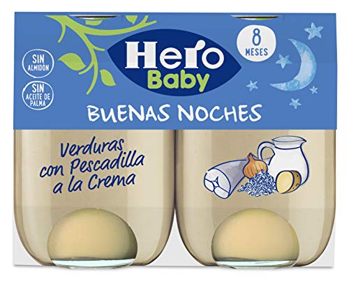 Hero Baby Buenas Noches Verduras con Pescadilla a la Crema Tarrito de Puré para Bebés a partir de 8 meses Pack de 6 u de 2 x 190 g